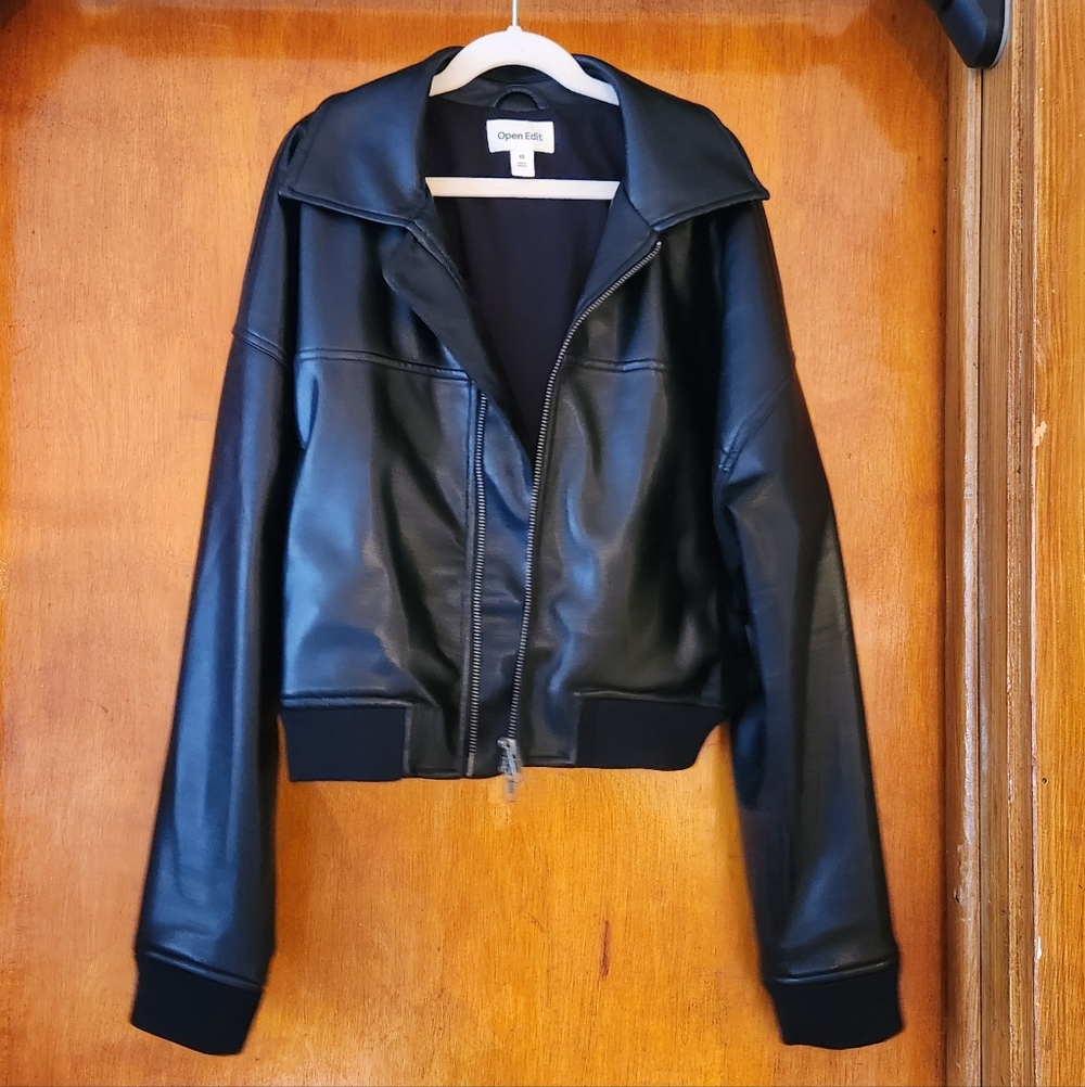 OpenEdit Cropped Vegan Leather Jacket